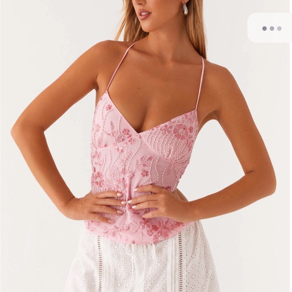 Peppermayo Pink Beaded Floral Top